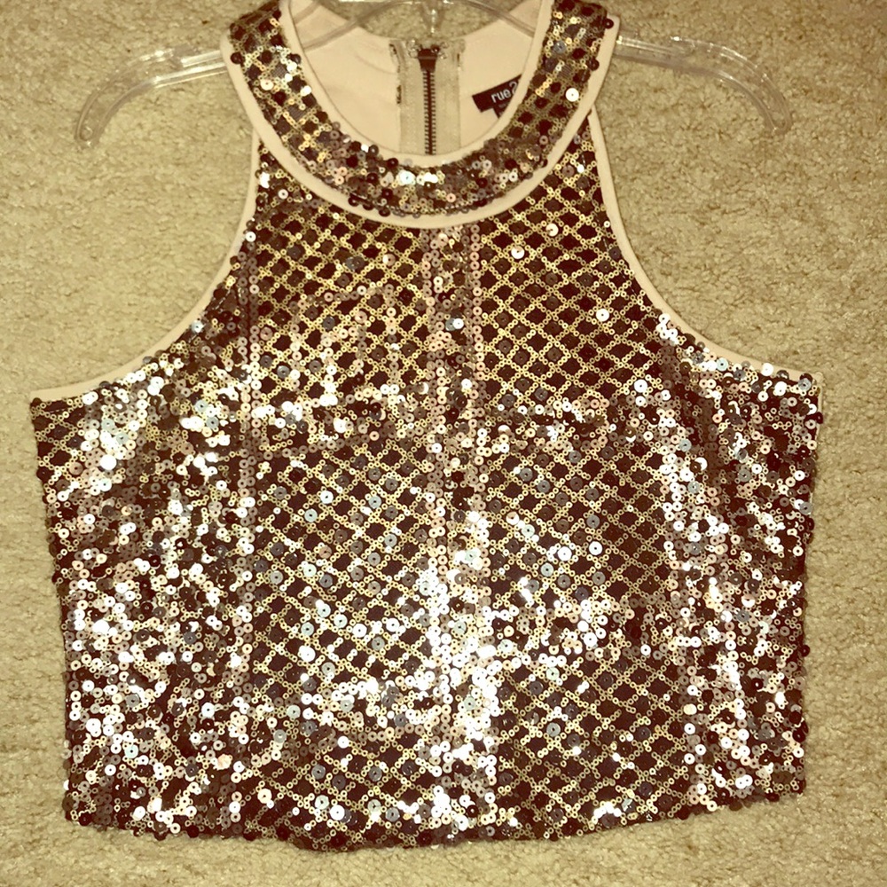 ‼️BOGO black gold crop sequin high neck tank
